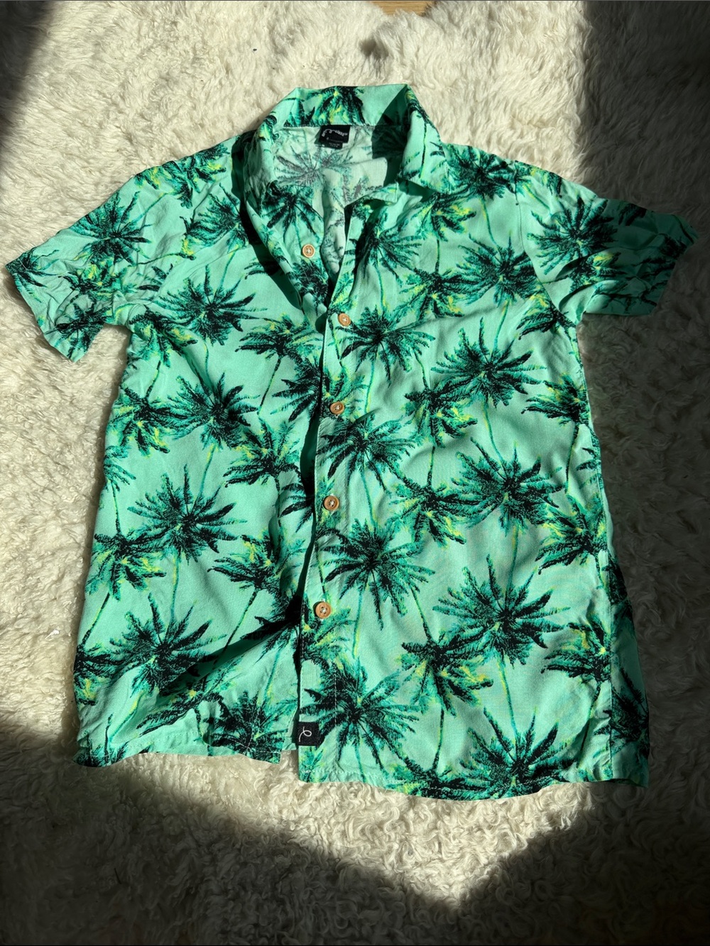 Worn once - Art Class Boys Mint Green Palm-Print Short Sleeve Hawaii Shirt M (8)